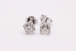 Round Brilliant Cut Natural Diamond 2.00 Carat H Colour VS2 Clarity White Gold Earrings - IGI