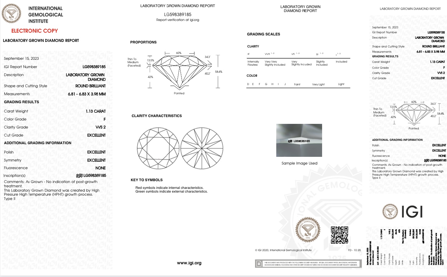 Round Brilliant Cut Diamond 1.13 Carat F Colour VVS2 Clarity - Necklace Pendant - 18kt White Gold - Image 2 of 3