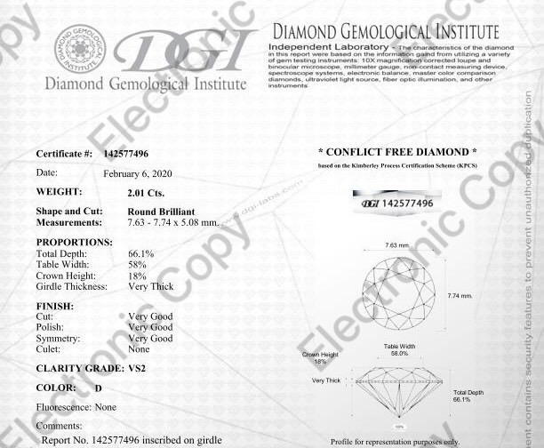 ** ON SALE ** Round Brilliant Cut Natural Diamond 2.01 Carat D Colour Clarity VS2 VG VG - 142577496 - Image 9 of 9