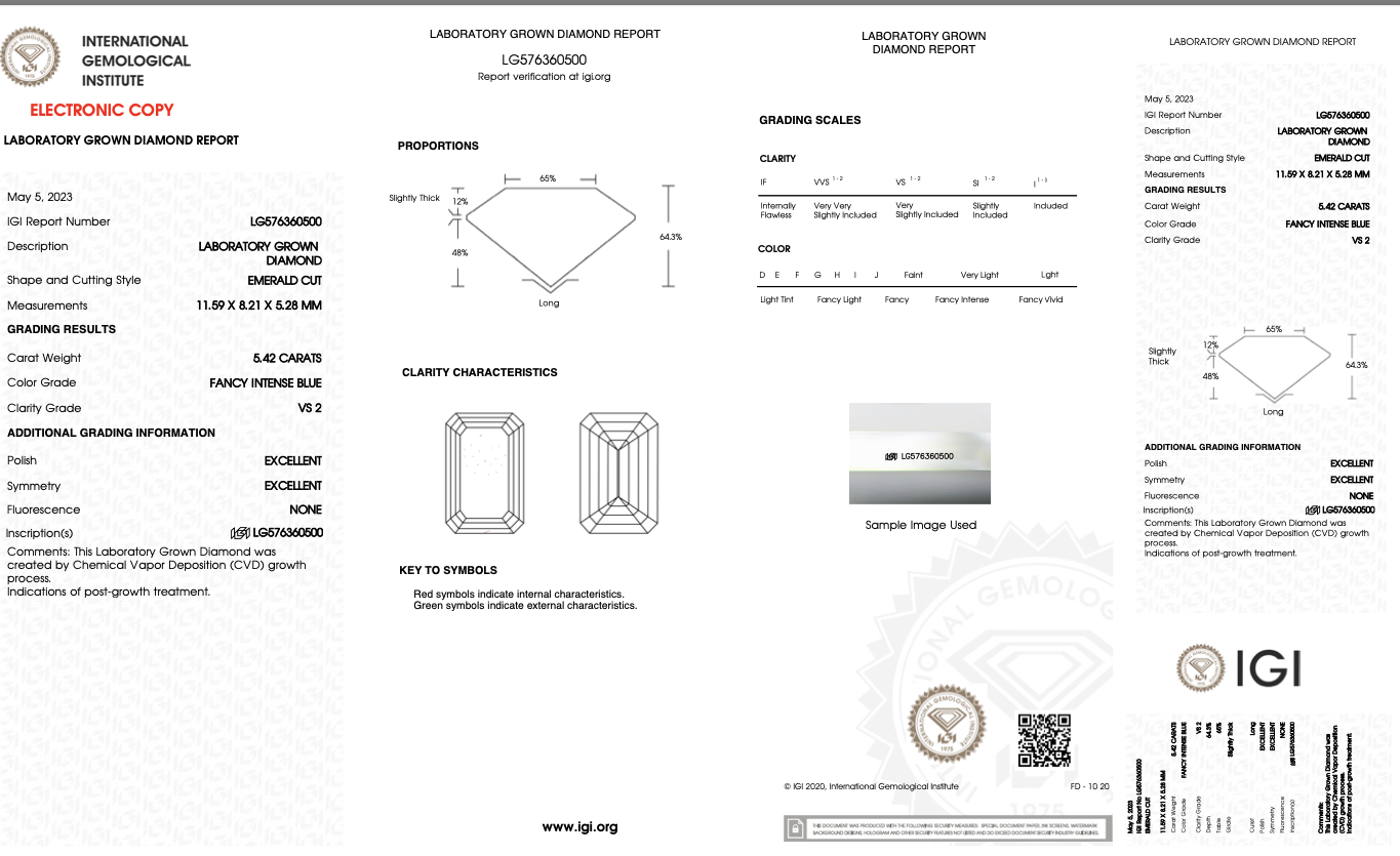 Emerald Cut Diamond Fancy Blue Colour VS2 Clarity 5.42 Carat EX EX - LG576360500 - IGI - Image 9 of 9