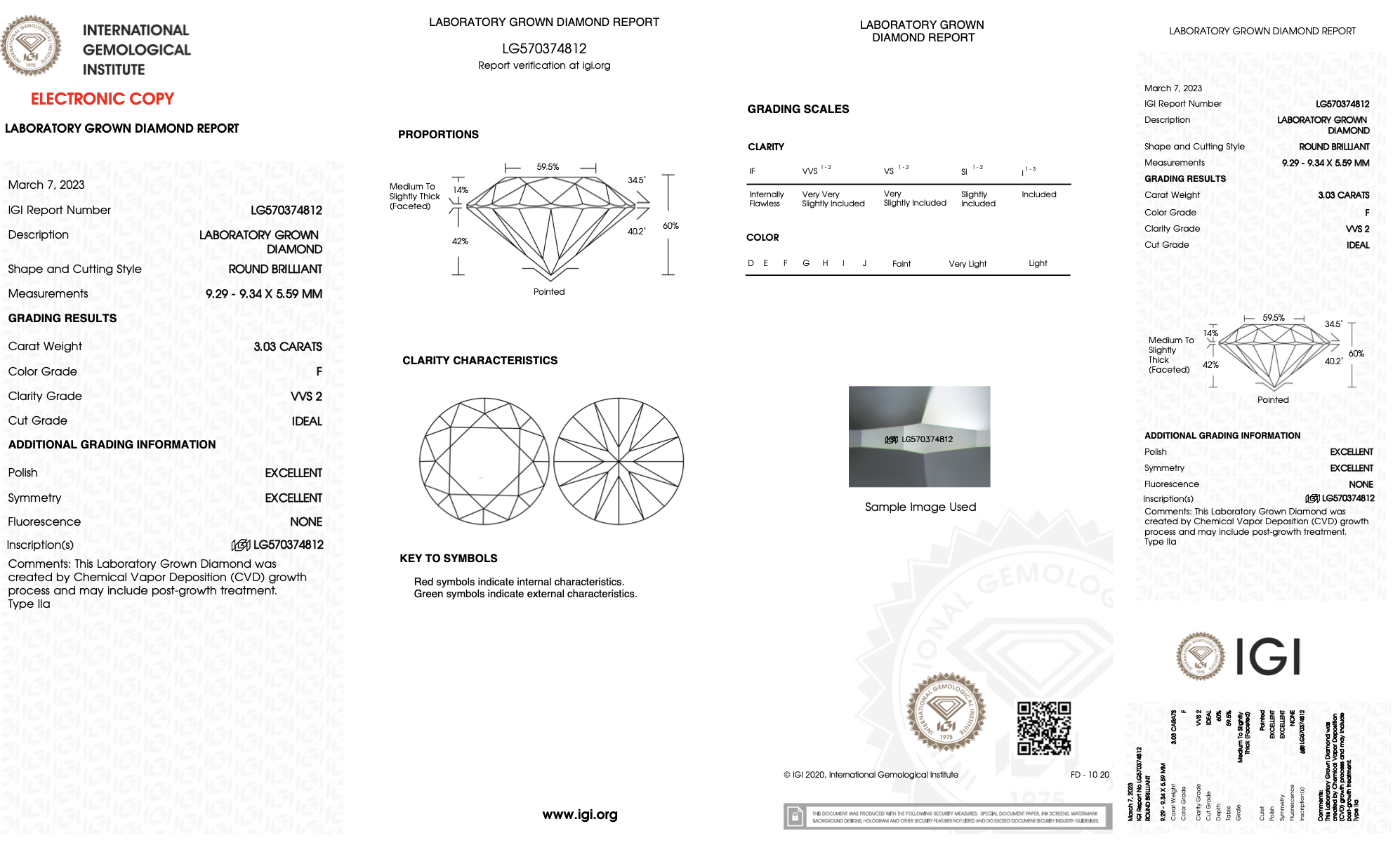 ** ON SALE ** Round Brilliant Cut Diamond F Colour VVS2 Clarity 3.03 Carat EX EX - LG570374812 - IGI - Image 9 of 10