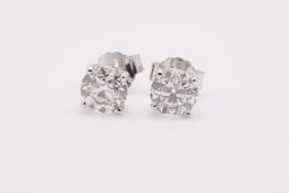 Round Brilliant Cut 2.00 Carat Natural Diamond Earrings 18kt White Gold - H Colour VVS2 Clarity- IGI