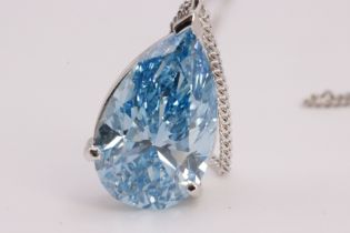 ** ON SALE ** Pear Brilliant Cut Diamond 4.00 Carat Fancy Blue VS2 Clarity EX Platinum Pendant