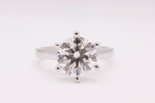 Round Brilliant Cut Diamond F Colour VVS2 Clarity 3.20 Carat EX EX Platinum Ring - 6455343011 - GIA