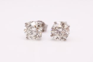 Round Brilliant Cut 4.09 Carat Natural Diamond Platinum Earrings - F Colour VS Clarity - DGI