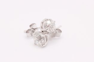 Round Brilliant Cut Natural Diamond 2.00 Carat H Colour VS2 Clarity White Gold Earrings - IGI