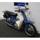 Honda C90 Cub motorcycle. 1987. 85cc. Frame no. HA021418692 Engine no. HA02E1418788 Runs and