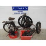 Velosolex autocycle project with boxes of assorted spares to include wheel rims, tyres, engine
