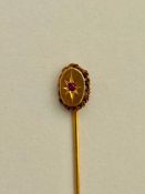 Victorian 15ct Yellow Gold Ruby Stick Pin