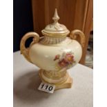 Early 1900's Royal Worcester Lidded Floral Blush Vase - Puce 2296 mark to base - 19cm high