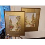 Pair of Original Victorian Watercolours of Spanish Seville and Granada Garden Scenes inc The Giralda