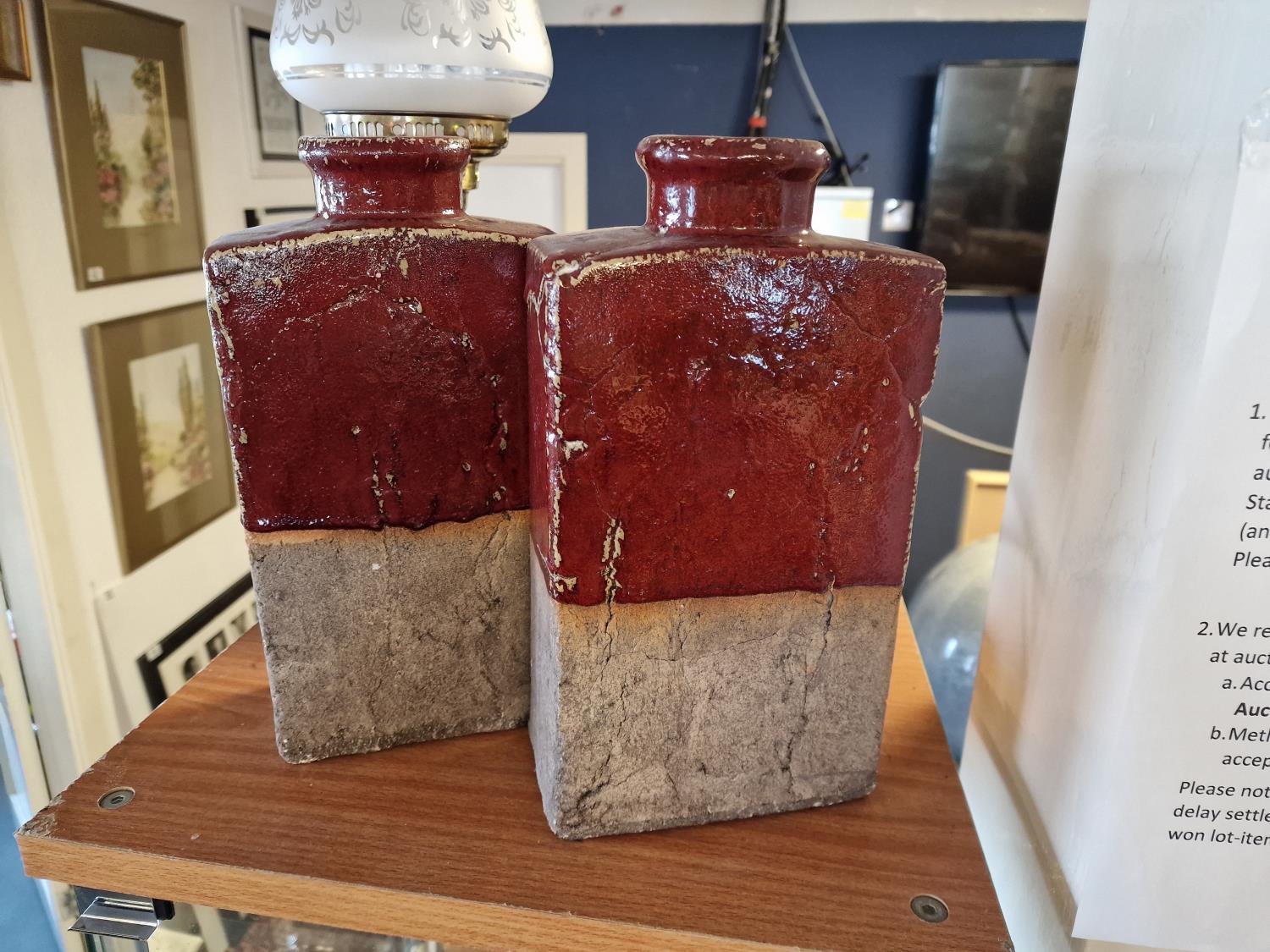 Pair of Early Stoneware Salt Glazed Red Vases