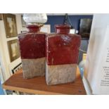 Pair of Early Stoneware Salt Glazed Red Vases