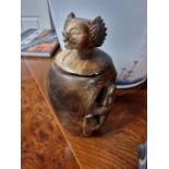 Oriental Animal Headed Wooden Carved Jar, Scarab Beetle detail to body