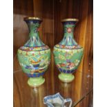 Green Cloisonne Vases Pair - possibly Eastern European