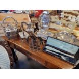 Large Collection of EPNS and Plated Silver Tea, Dinner and Decorative Wares + Winery Pine Box