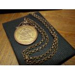 1913 22ct Half Sovereign Gold Coin + 9ct Gold Necklace - weight 9.25g