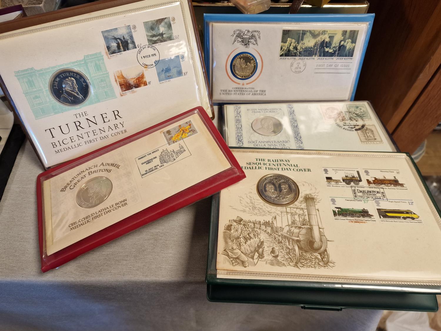 Collection of First Day Cover Postal Silver Medallion Sets inc Turner Art and USA Bicentennial