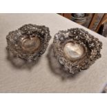 Pair of Antique Chester Hallmarked Silver Ornate Trinket Trays