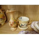 Pair of Antique Royal Worcester Floral and Mallard Duck Detail Pieces - marked 96 and 1071 to bases