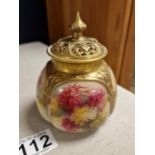 Late Victorian Royal Worcester Floral Lidded Jar - marked H175 and 1899 to base
