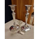 Pair of London 1905 Large Hallmarked Silver Candlesticks (23.5cm high) + a Sheffield 1908 Example -