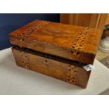 Antique Edwardian Inlaid Wood Writing Box w/inkwells - 35x23x16cm