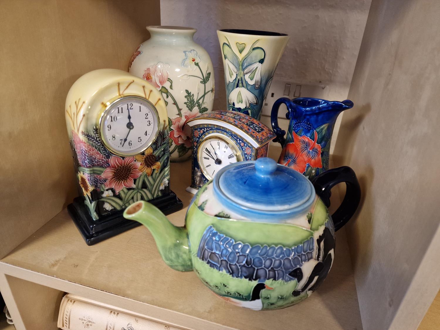 Collection of Old Tupton Ware Moorcroft Pottery style Pieces + a Royal Doulton Clock