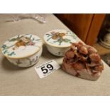 Pair of Handpainted Chinese Trinket Boxes + a Soapstone Seal