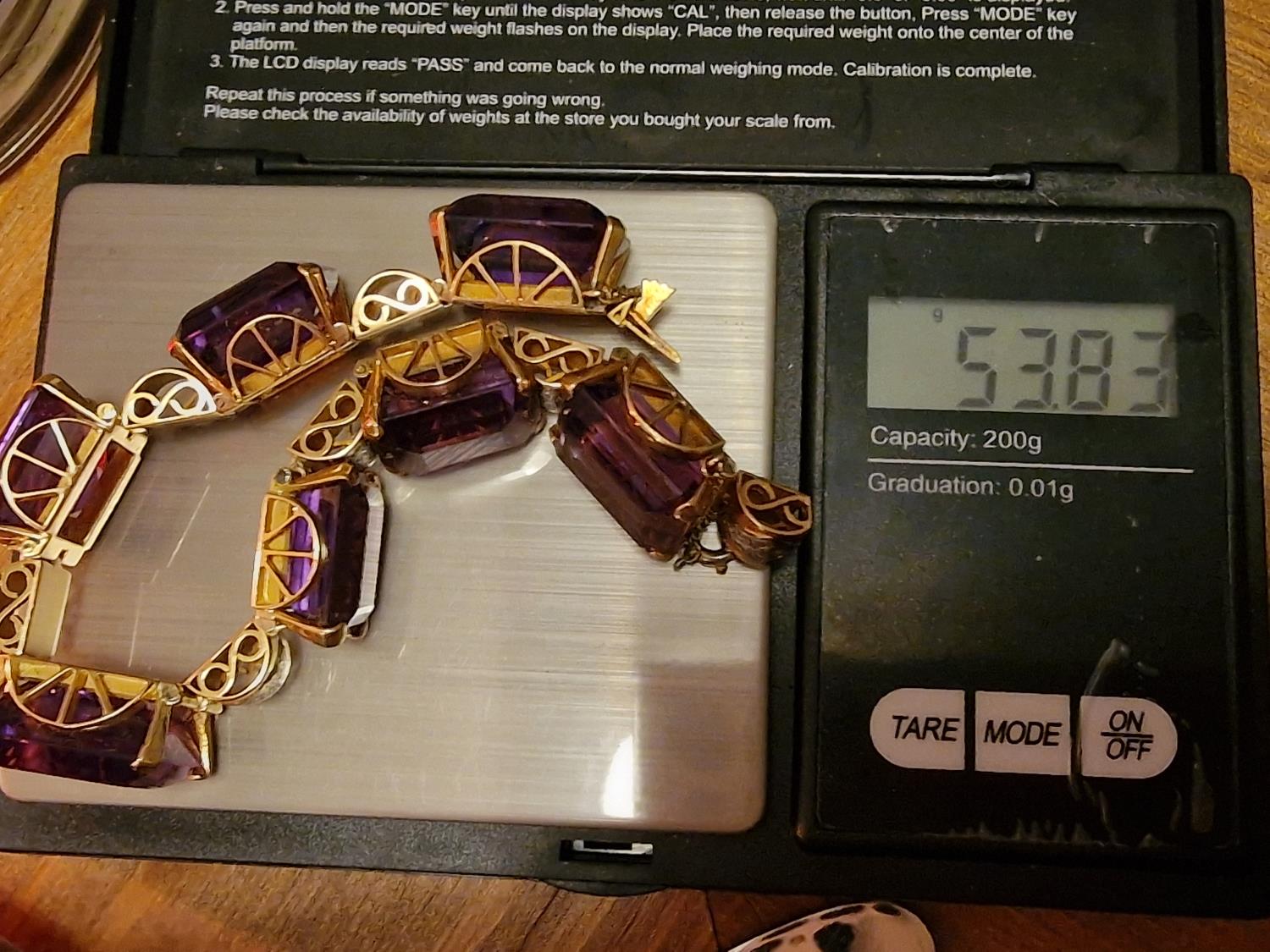 Large Stoned 1940's Braziian Bahia Park Ameythst and 15ct Gold Bracelet - 53.8g - Image 3 of 3