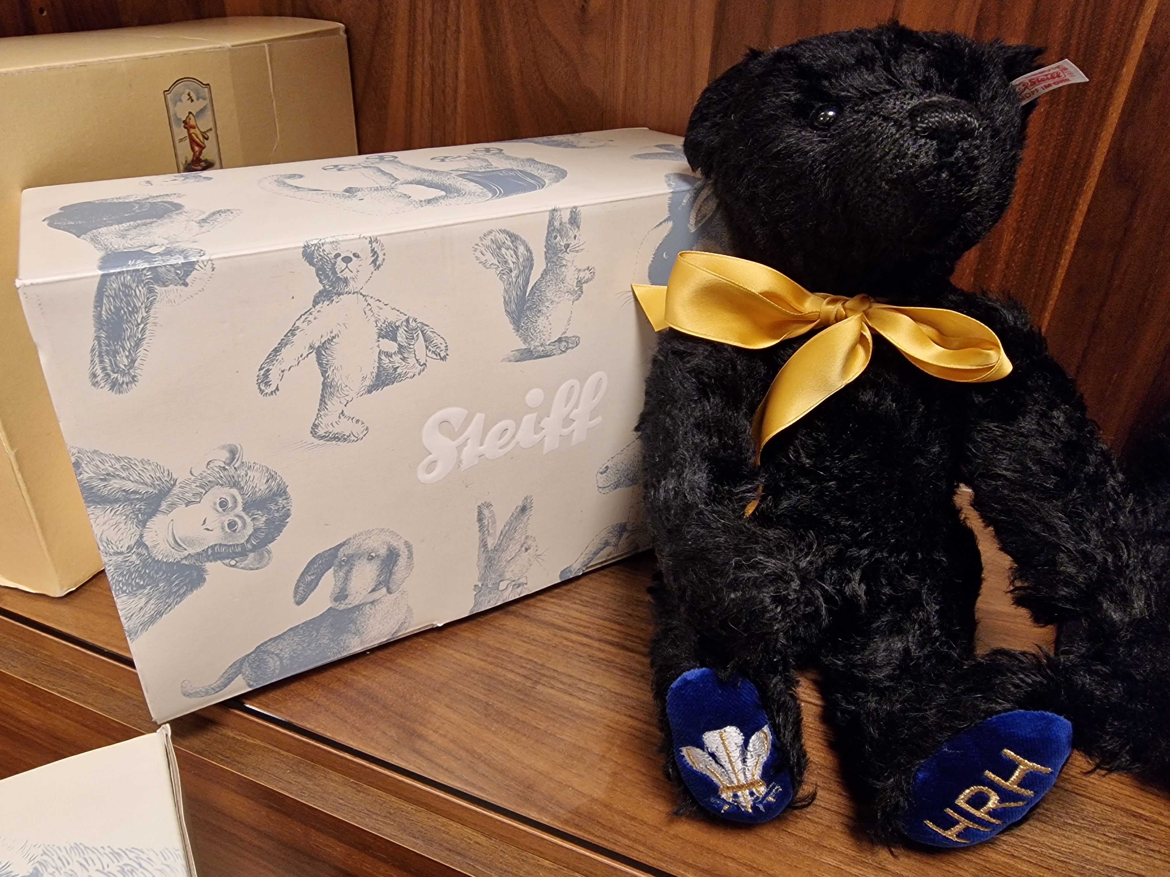 Boxed Steiff Black Prince Charles HRH Mohair Teddy Bear