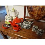 Collection of Retro Tea Wares inc Palissy Lime Green Set + Zebra Set