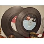 Pair of Huge Vinyl Record Wall Art pieces - one damaged