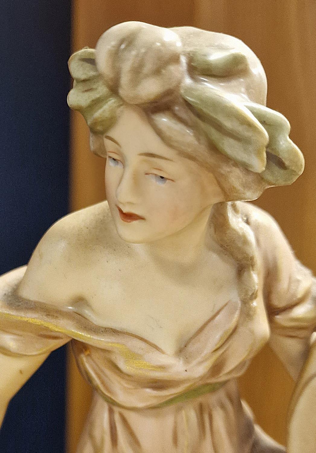 Antique Royal Dux Porcelain Classical/Greek Style Maiden on a Conch Shell Figure - 26 high by 27cm a - Image 2 of 3