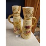 Pair of Early 1900's Royal Worcester Floral Jugs - Puce mark 1047 - 21cm high