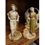 Pair of Royal Worcester Countryside Worker Figures - inc 1810 Puce marked figure - Royal Dux style