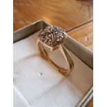 9ct Gold & Diamond Squared Cluster Ring - size O, 2.86g