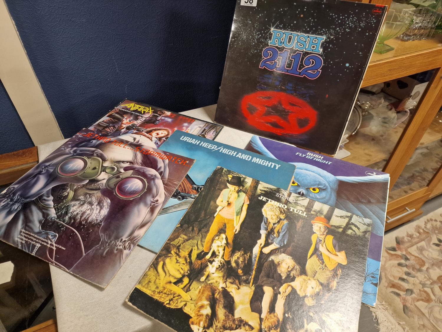 Good Set of 6 Rock/Prog/Metal LP Vinyl Record Albums, including Rush, Anthrax, Uriah Heep, Jethro Tu