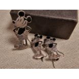 Set of Charles Horner Sterling Silver Mickey Mouse Disney Earrings and Pendant/Brooch