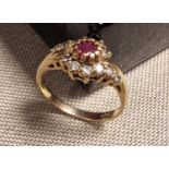 Vintage 9ct Gold Ruby and Diamond Serpentine Dress Ring, size O