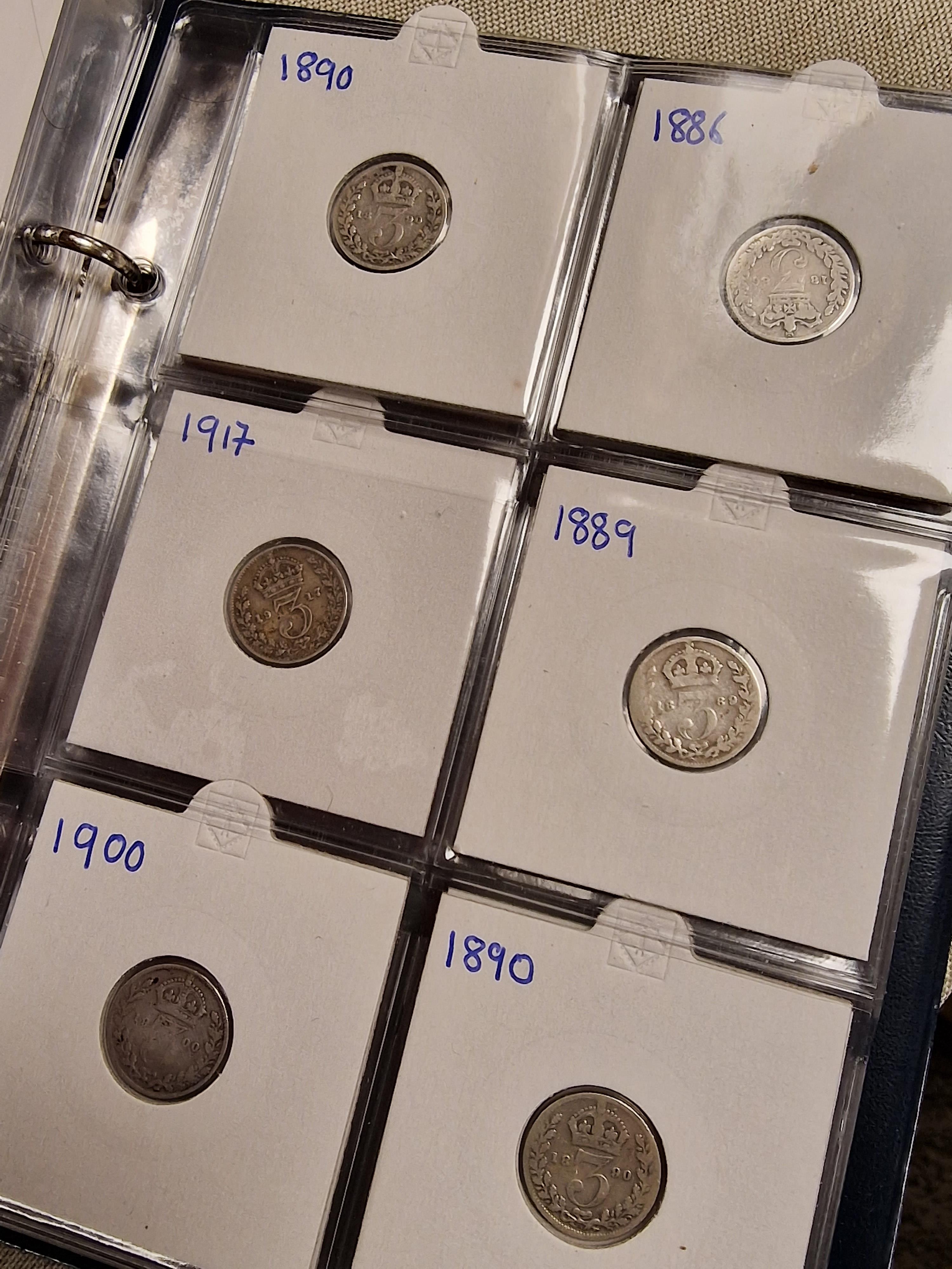 Folder of 54 1885-1940 Threepence Silver Coins - UK Currency/50% Silver content - Image 3 of 3