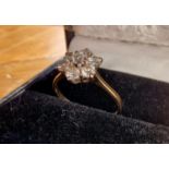 18ct Gold & Diamond Floral Cluster Dress Ring - size M