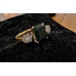 Diamond and Green Stone Gold Dress Ring, size K+0.5