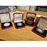 Set of Four Pobjoy Mint Silver 925 Proof Cased Coins inc Penny Black 50p Example