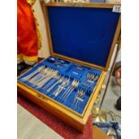 Oetzmann & Co Silver Plate Campaign Cutlery Canteen Set in beech carry-box (case measurements approx