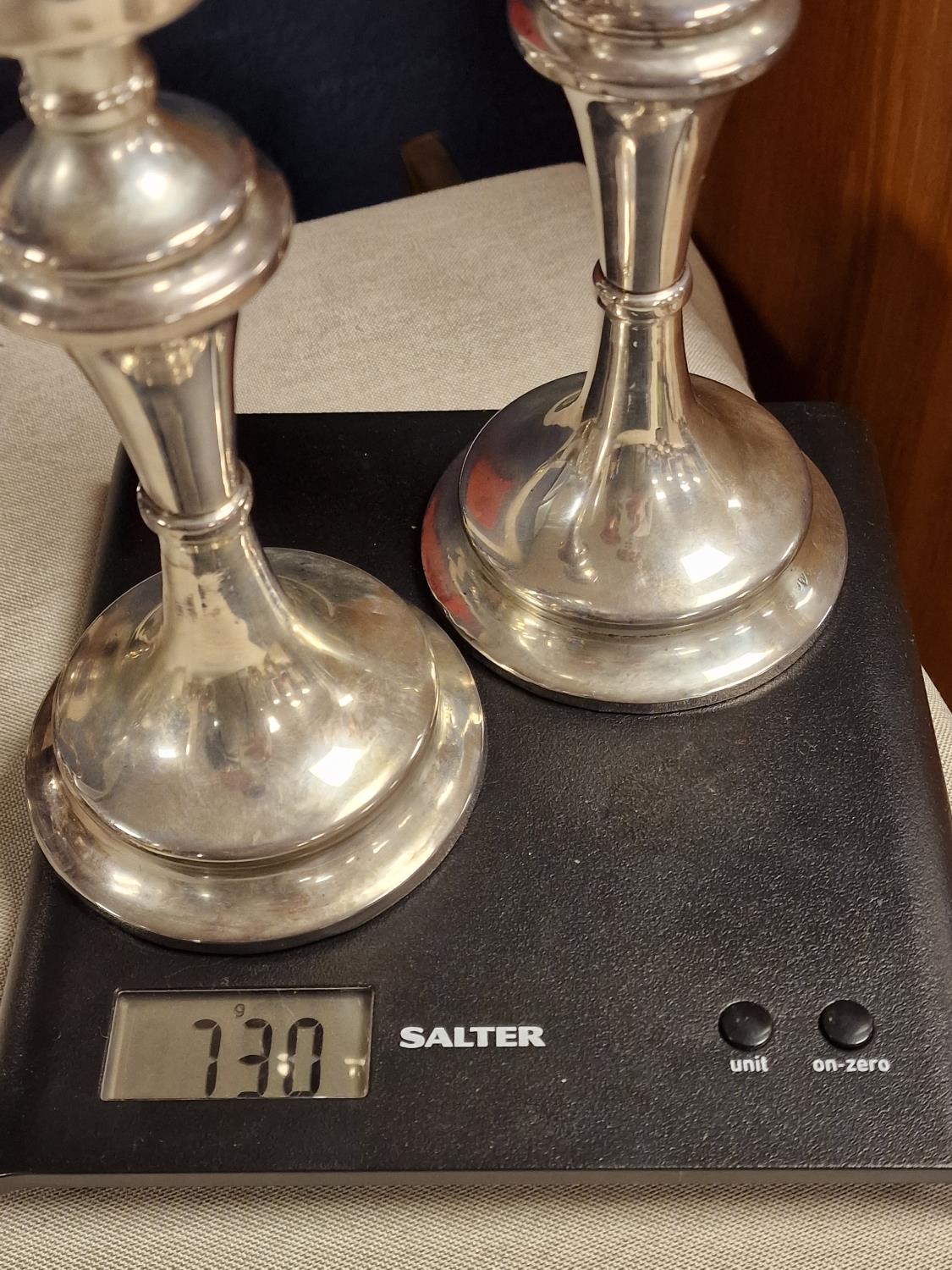 Pair of 1909 Hallmarked Chester Silver Candlesticks, 730g total, approx. 8" in height - Image 4 of 4