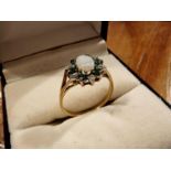 9ct Gold, Emerald and Opal Dress Ring, size M