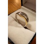 9ct White & Yellow Gold Diamond Crossover Ring, size N