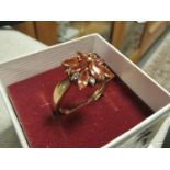 9ct Gold, Diamond and Orange Sapphire Flower Cluster Ring, 4.1g, size P