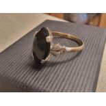 Vintage 9ct Gold, Whitby Jet & Diamond Dress Ring, size Q